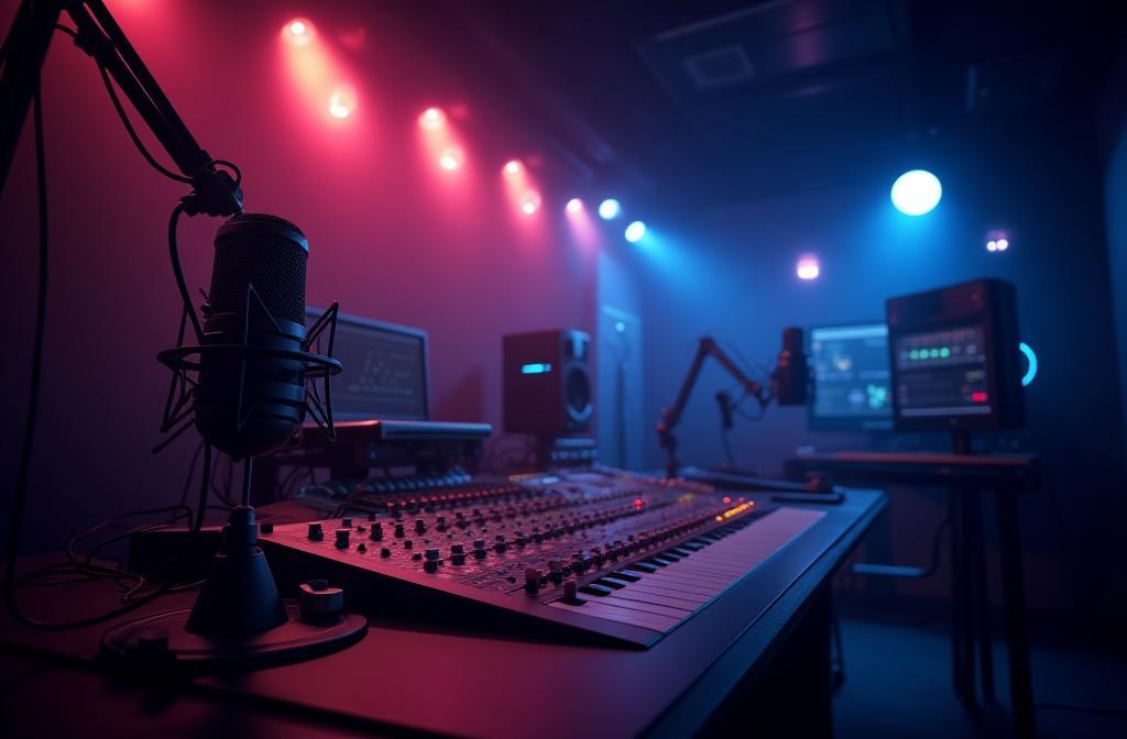 Dynamic image of a radio studio or soundwaves